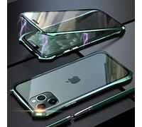 Funda para iPhone 11 Magnetica Adsorption Carcasa,Estilo de diseño de Batman Frente y Parte Posterior Transparente Vidrio Templado 360 Grados Choque Protección Cover Case - Verde