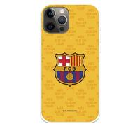 Funda para iPhone 12 Pro MAX del FC Barcelona Escudo Mes Que un Club Fondo Amarillo tansparente para Proteger tu móvil. Capa de Silicona Flexible con Licencia Oficial