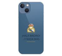 Funda para iPhone 13 del Real Madrid ¡HALA Madrid! tansparente para Proteger tu móvil. Capa de Silicona Flexible con Licencia Oficial Real Madrid