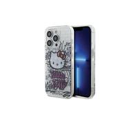 Funda para iPhone 13 Pro Max Hello Kitty Kitty sobre ladrillos blanca