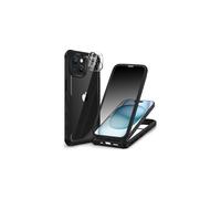 Funda para iPhone 15 - Cubierta de privacidad con cristal anti-mirada, protección de lente y doble parachoques antigolpes - Negro