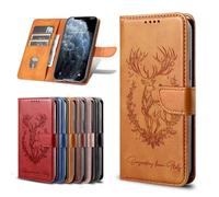 Funda para iPhone 15, diseño de ciervo de la suerte en relieve, a prueba de golpes, de piel sintética, con tapa para teléfono, parachoques de TPU con soporte para tarjetas, funda protectora magnética