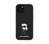 Funda para iPhone 15 Glitter con logotipo metálico Ikonik Karl Lagerfeld