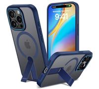 Funda para iPhone 15 Pro con Soporte Compatible MagSafe, Magnética Carcasa iPhone 15 Pro Soporte Protección Militar Fina Antigolpes Case Translúcida Mate Trasera, Azul