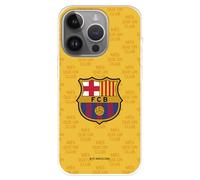 Funda para iPhone 15 Pro MAX del FC Barcelona Escudo Mes Que un Club Fondo Amarillo tansparente para Proteger tu móvil. Carcasa de Silicona Flexible con Licencia Oficial FC Barcelona