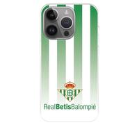 Funda para iPhone 15 Pro MAX del Real Betis Balompié Fondo Rayas Verdiblancas tansparente para Proteger tu móvil. Carcasa de Silicona Flexible con Licencia Oficial Real Betis Balompié