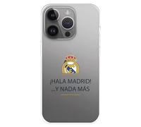 Funda para iPhone 15 Pro MAX del Real Madrid ¡HALA Madrid! tansparente para Proteger tu móvil. Capa de Silicona Flexible con Licencia Oficial Real Madrid