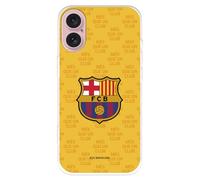 Funda para iPhone 16 del FC Barcelona Escudo Mes Que un Club Fondo Amarillo tansparente para Proteger tu móvil. Capa de Silicona Flexible con Licencia Oficial