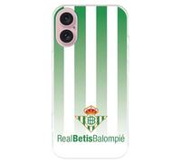 Funda para iPhone 16 del Real Betis Balompié Fondo Rayas Verdiblancas tansparente para Proteger tu móvil. Capa de Silicona Flexible con Licencia Oficial