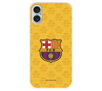 Funda para iPhone 16 Plus del FC Barcelona Escudo Mes Que un Club Fondo Amarillo tansparente para Proteger tu móvil. Capa de Silicona Flexible con Licencia Oficial