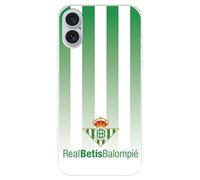 Funda para iPhone 16 Plus del Real Betis Balompié Fondo Rayas Verdiblancas tansparente para Proteger tu móvil. Capa de Silicona Flexible con Licencia Oficial