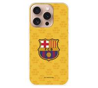 Funda para iPhone 16 Pro del FC Barcelona Escudo Mes Que un Club Fondo Amarillo tansparente para Proteger tu móvil. Capa de Silicona Flexible con Licencia Oficial