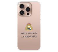 Funda para iPhone 16 Pro del Real Madrid ¡HALA Madrid! tansparente para Proteger tu móvil. Capa de Silicona Flexible con Licencia Oficial Real Madrid