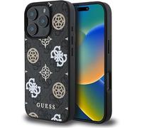 Funda para iPhone 16 Pro Max, compatible con carga inalámbrica MagSafe, con un logotipo y diseño de cuero aprobado por la marca global GUESS de CG-MOBILE (negro)
