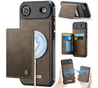 Funda para iPhone 17 Air,Cartera MagSafe Magnética con Bloqueo RFID, Funda de Cierre Magnético, Cartera de Cuero PU con Soporte, Ranura para Tarjetas, Case para iPhone 17 Air, Marrón