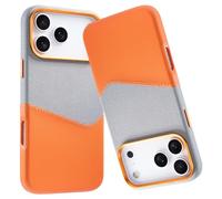 Funda para iPhone 17 Pro Max/17 Pro/17 Air/17, compatible con Magsafe de tela de cuero, protección de cámara, agarre cómodo, diseño delgado con tarjetero (naranja, 17 Pro Max)