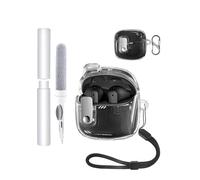 Funda para JBL Tune Flex 2 Earbuds,toergy Soft TPU Clear Cover,Impermeable,a prueba de golpes, protección contra arañazos, fácil de llevar, con cordón, llavero y kit de limpieza (negro transparente)