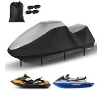 Funda para Jet Ski, Funda Duradera 420D para Jetski de 3 Plazas Impermeable, Funda Waverunner Mejorada con 2 Respiraderos de Aire, 4 Hebillas Resistentes al Viento, Funda Universal para Todo Clima
