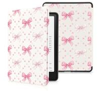 Funda para Kindle básica de 15.2 cm con lazo rosa y correa de mano, funda protectora de piel sintética de alta calidad con apagado y encendido automático para Kindle 2024/2022