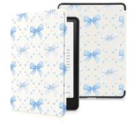 Funda para Kindle básica de 6 pulgadas con lazo azul de lunares para Kindle básico de 11ª generación 2024/2022 con correa de mano, funda protectora de piel sintética de alta calidad con apagado y