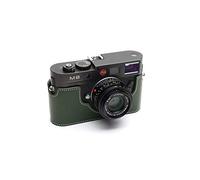 Funda para Leica M8, Zakao hecha a mano de cuero auténtico de media cámara funda para Leica M8 M9 M9P M-E con correa de mano (verde)