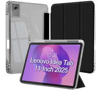 Funda para Lenovo Idea Tab de 11 Pulgadas 2025/K11 Gen 2 con Soporte para Lápiz, Slim Clara Transparente Trifold Folio Tableta Carcasa, Auto-Sueño/Estela, Negro