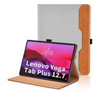 Funda para Lenovo Yoga Tab Plus 12.7 Pulgadas 2025 PU Leather Ángulos Ajustables Case con Supporto Funzione y Bolsillo,Auto Reposo/Activación -Gris