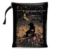 Funda para libro de gato negro, funda impermeable con cremallera y bolsillo frontal, bolsa de tela lavable para amantes de los libros, mujeres, compañeros de clase literarios, regalos