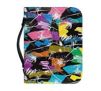 Funda Para Libros Azul Naranja Funda Bíblica De Cuero Pu, Lavable Duradera Cremallera Y Muchos Bolsillos Interiores Funda Protectora Para Libros Mujeres Y Hombres 30.5x6.1cm