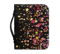 Funda Para Libros Estrellas Coloridas Funda Bíblica De Cuero Pu, Lavable Duradera Cremallera Y Muchos Bolsillos Interiores Funda Protectora Para Libros Mujeres Y Hombres 25.9x4.6cm