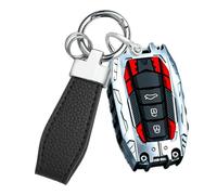 Funda para llave de coche para Toyota C-HR Camry 2018-2023 Highlander 2024 | Cyber Mecha - Funda de silicona para llave de coche Corolla Avalon GR86 con llavero de 3 botones, color plateado y rojo