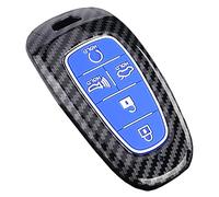 Funda para llavero compatible con Hyundai Sonata 2020 con 5 botones de entrada sin llave, soporte remoto de fibra de carbono ABS (azul)