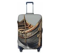 Funda para maleta con estampado de barcos vikingos, adecuada para equipaje de 46 a 82 cm, Black, XL
