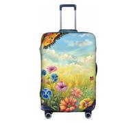 Funda para maleta, diseño de mariposas volando sobre flores, para equipaje, funda de viaje, funda antipolvo para maleta, multicolor, L(25"-28" Suitcase)