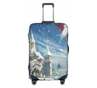 Funda para maleta, diseño de Papá Noel, volando sobre el castillo, funda para equipaje, funda de viaje, funda antipolvo para maleta, multicolor, M(22"-24" Suitcase)