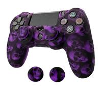 Funda para mando PS4, Funda de Silicona Antideslizante con 2 Tapas de Agarre para el Pulgar para PS4/Slim/Pro Dualshock 4 Controller Wireless Gamepad (Calavera Morada)
