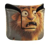 Funda para mazo de golf con cierre magnético, accesorios de golf para mazos y cuadrados de piel sintética, impermeable, dibujos animados, divertido miedo al león