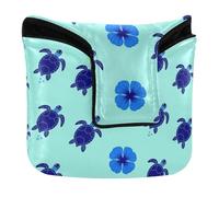 Funda para mazo de golf con cierre magnético, fundas para mazo de golf cuadrado de piel sintética, tortuga marina azul y flor
