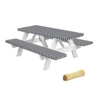 Funda para mesa de picnic de primera calidad con fundas para bancos, fundas de vinilo para mesa de picnic ajustadas con accesorios elαsticos para