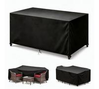 Funda para mesas y conjuntos de muebles de jardín 110x110x120cm/LxWxH | Tela Oxford 420D, revestimiento PU impermeable, correas cortaviento y cordón, protección UV y para invierno, negro
