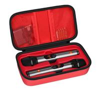 Funda para micrófono inalámbrico compatible con el sistema de dos micrófonos inalámbricos JBL, bolsa de viaje de mano para canto o karaoke para receptores, adaptadores, pilas AA (rojo)