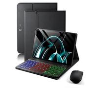 Funda para Microsoft Surface Go 4/3/2/1 de 10.5/10.5 pulgadas con teclado - Funda para teclado retroiluminada arcoíris - Soporte para lápices integrado con mouse - Negro