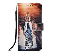 Funda para Moto Edge 70 Fusion, 3D pintada con absorción de golpes, funda de piel sintética con ranura para tarjetas, monedero, cierre magnético, portátil, piel protectora de gato y tigre