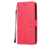 Funda para Moto G15/G15 Power, a prueba de golpes, de piel sintética, con tapa abatible, con diseño de búho en relieve, suave TPU, con tarjeteros, soporte magnético para Moto G15/G15 Power, color rojo