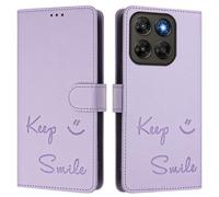 Funda para Moto G87/G67/G77 General, Funda de Cuero Cartera con Estampado Keep Smile, Protección RFID, Soporte, Cierre Magnético y Correa de Mano A05