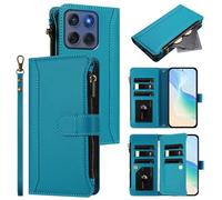 Funda para Motorola Edge 2025 de piel sintética y TPU, con ranuras para tarjetas, bolsillo oculto para dinero, cierre de cremallera, soporte integrado y correa de mano, funda tipo libro para uso