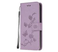 Funda para Motorola Moto E15/G05 de piel sintética a prueba de golpes, con diseño de mariposa de loto en relieve, con ranura para tarjetas, para portátil Motorola Moto E15/G05