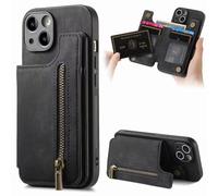 Funda para Motorola Moto E20/E30/E40, piel de primera calidad, con cremallera, función atril, con ranuras para tarjetas, compatible con Motorola Moto E20/E30/E40, color negro