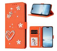 Funda para Motorola Moto G Stylus 5G 2024, piel sintética con purpurina, hebilla de diamante, absorción de golpes, delgada, con tarjetero, cierre magnético, color naranja