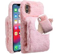 Funda para Motorola Moto G30/G20/G10/Moto G10 Power Winter Furry Plush Case Warm Hand Gloves Phone Case Handmade Diamond Fluffy Soft Comfortable Cute Case Silicone Back Shock Cover Case Case Pink